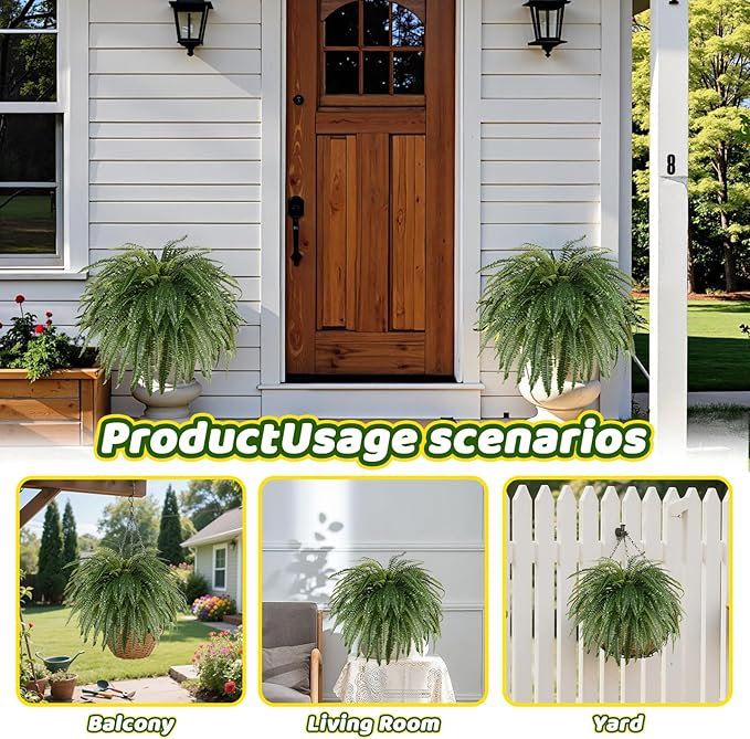 Single Silky 50" Artificial Fern Plant, Large Fake Fern with 100Fronds, Realistic Faux Boston Fern Bush for Outdoors & Indoor, Silk Greenery for Planter, Garden, Office, Home DĂŠcor