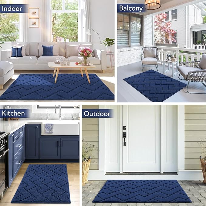 hicorfe Indoor Doormat,Front Back Door Mat Rubber Backing Non Slip Door Mats 20"x59" Absorbent Resist Dirt Entrance Doormat Inside Floor Mats Entryway Washable Low-Profile for Patio,Garden(Navy Blue)