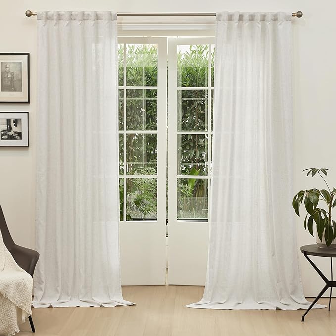 MYSKY HOME Linen Curtains for Sliding Glass Door, Back Tab Semi Sheer Curtain Panels Extra Long Floor Length Drapes Linen Texture Soft Touch Country Curtains, 50x120 Inch, Linen, Set of 2