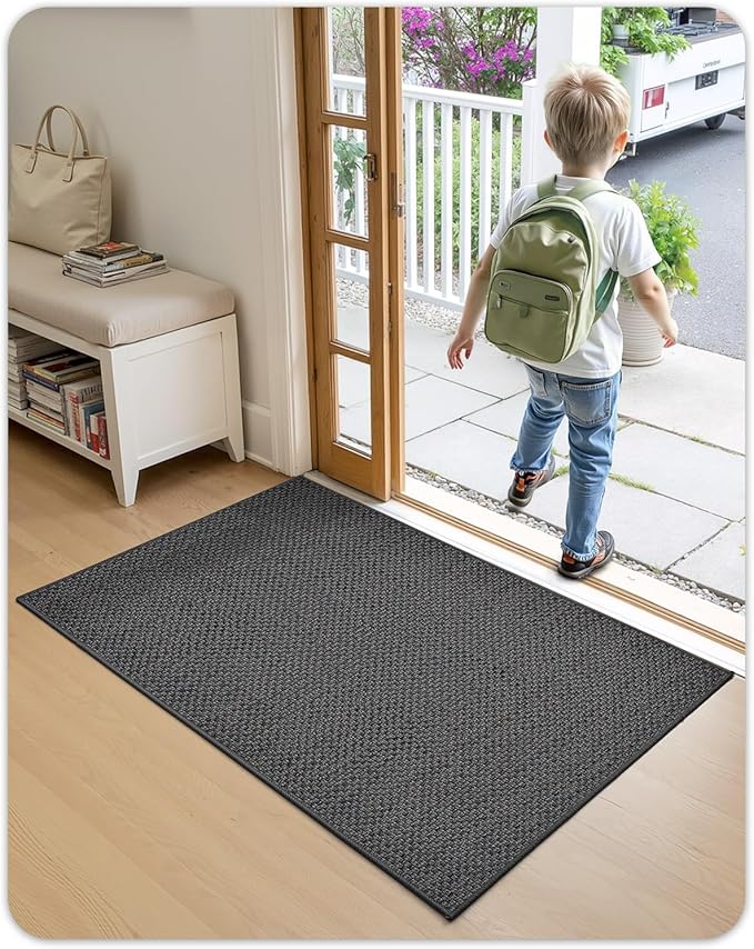 Color&Geometry Front Door Mat Indoor 26"x47", Rugs for Entryway, Non Slip Washable Low-Profile Inside, Entry Mat Entry Rug Door Mat Indoor Entrance, Grey (Rolled-up NO Creases)