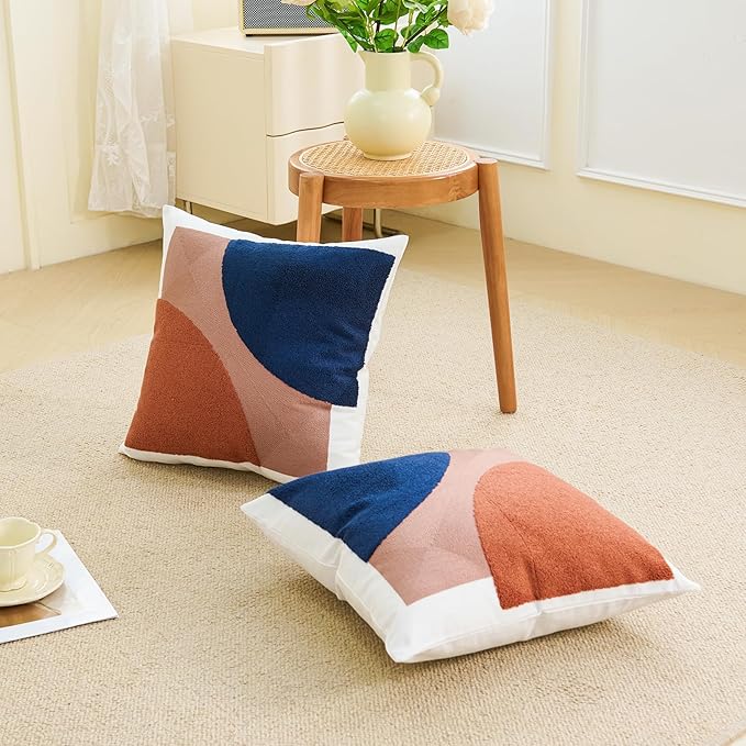 HOdo Home 2PCS 18x18 Inch Pillow Covers-Throw Pillow Cover,Tufted Boho Jacquard Pillow Covers,Farmhouse Decorative Pillow Cover,Pillow Cases for Couch,Sofa,Bed,Chair,Living Room,Home Decor