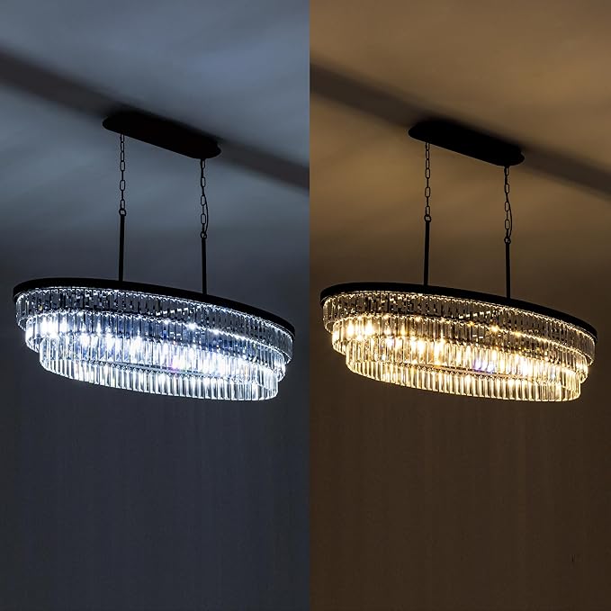 TOCHIC Crystal Chandelier 47 inch, 9 Lights Large Black Crystal Chandeliers for Dining Room, Modern Farmhouse Oval Chandelier Kitchen Island Lighting Fixture for High Ceiling, Living Room, Bar