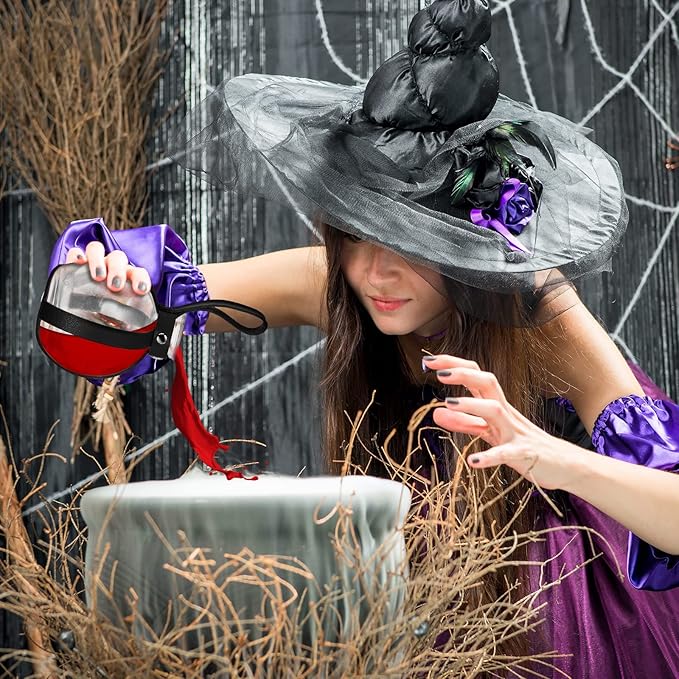 Patelai 6 Pcs Halloween Glass Potion Bottles with Belt Cork Renaissance Witch Costume Accessories Witch Props Potion Bottle for Halloween Party Decor Cosplay DIY Crafts Gift (Black)