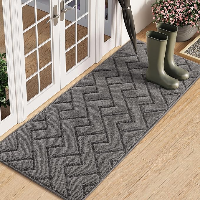 hicorfe Indoor Doormat,Front Back Door Mat Rubber Backing Non Slip Door Mats 20"x59" Absorbent Resist Dirt Entrance Doormat Inside Floor Mats Entryway Washable Low-Profile for Patio,Garden(Grey)