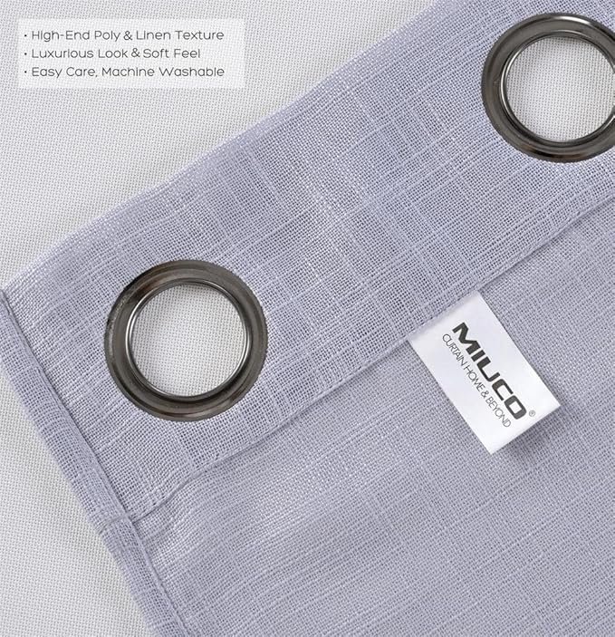 MIUCO Semi Sheer Curtains Poly Linen Textured Solid Grommet Curtains 63 Inches Long for Living Room 2 Panels (2 x 37 Wide x 63" Long) Silver