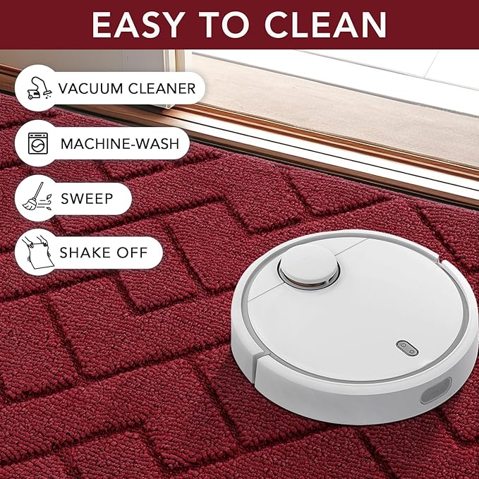 hicorfe Front Door Mat Outside Entrance,36"x59" Absorbent Muddy Dirt Resist Welcome Door Mats Outdoor Indoor,Stain and Fade Resistant,Non Slip Backing Entry Mat Doormat for Entryway(Red)