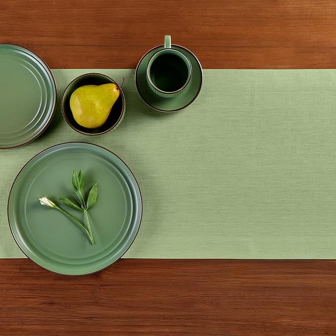 Solino Home Linen Table Runner 108 Inches Long - 100% Pure Linen Laurel Green Dining Table Runner 14 x 108 Inch for Fall, Autumn, Thanksgiving - Fete