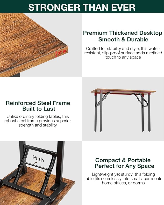 Frylr Small Folding Computer Desk β Portable 35.8 Inch Foldable Laptop Table, Collapsible and Compact for Easy Storage and Fast Setup, Lightweight for Small Spaces, Craft and Study Use, Rustic Brown