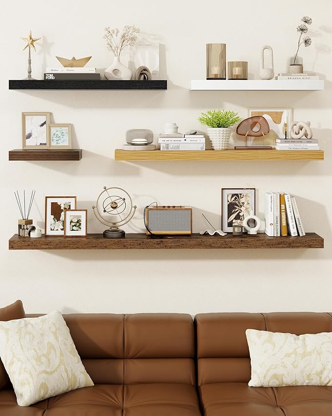 Marsmiles 55" Floating Shelves for Wall, Wooden Shelves with Invisible Brackets Set of 2, Rustic Farmhouse Wall Mounted Shelf for Kitchen Bathroom Living Room Study, White