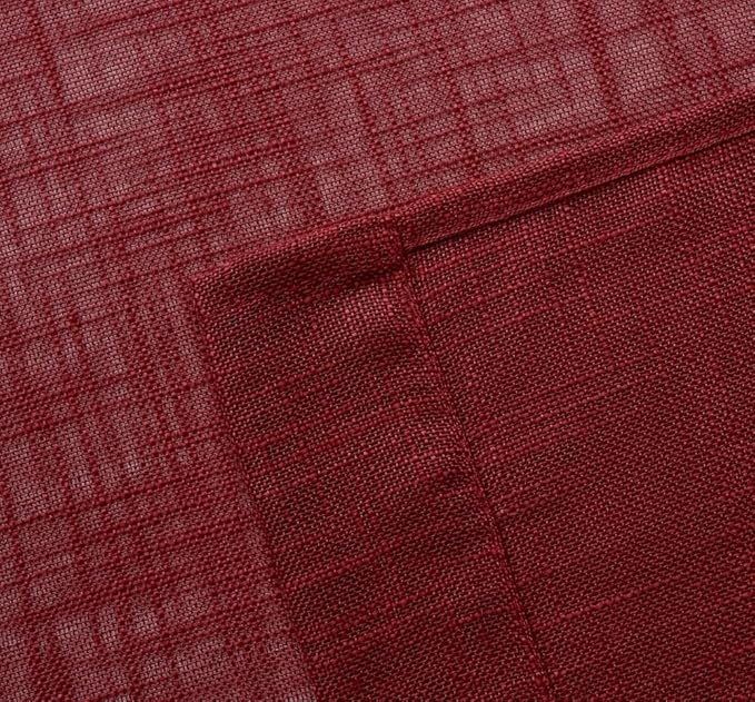 MIUCO Semi Sheer Curtains Poly Linen Textured Solid Grommet Curtains 95 Inches Long for Window Treatment 2 Panels (2 x 37 Wide x 95" Long) Burgundy