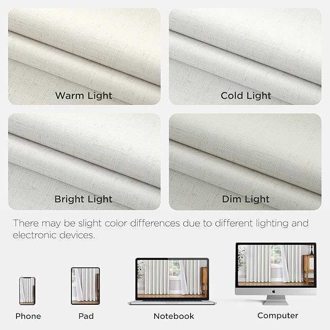 Joydeco Pinch Pleated Linen Curtains for Living Room, 100% Blackout Darkening Curtains 72 inches Length 2 Panel Thermal Insulated Pinch Pleat Drapes(Ivory,40'' Wx72'' L)