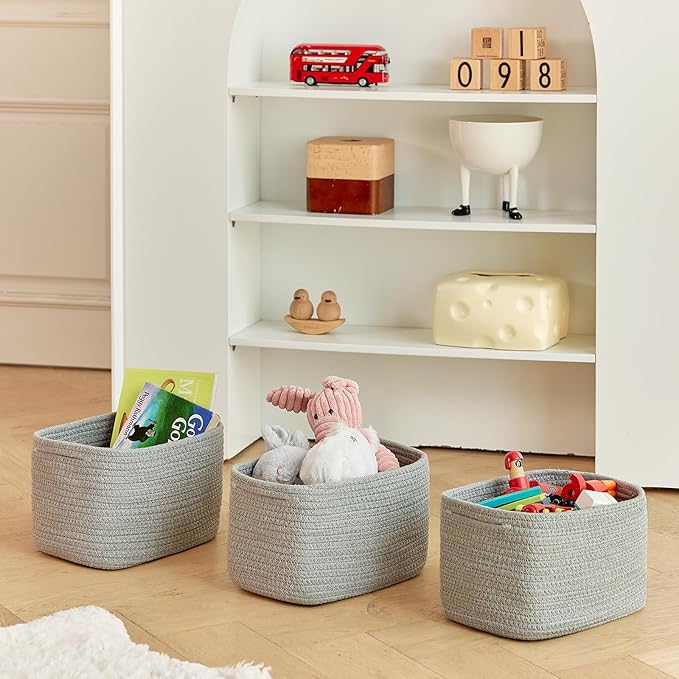 Small Baskets Set of 3-11"x7"x7" Perfect Toy Baskets for Storage, Ideal Storage Basket for Cube, Towels, and More - Basket for Shelves (Grey)