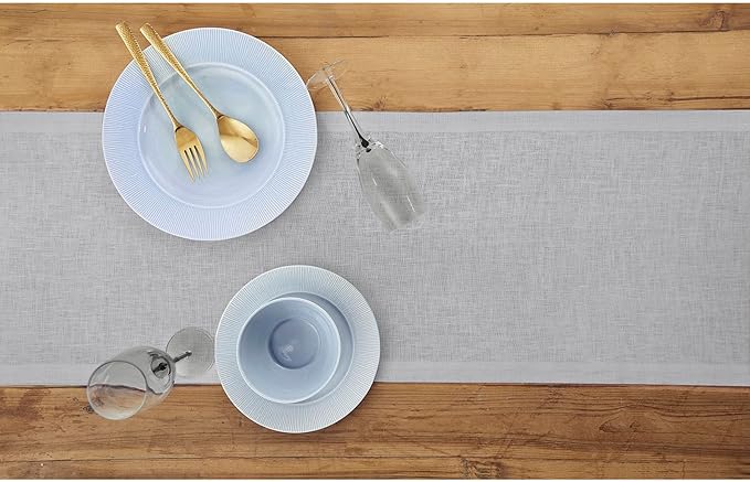 Solino Home Linen Soft Grey Table Runner 90 Inches Long - 100% Pure Linen 14 x 90 Inch Table Runner for Fall, Autumn, Thanksgiving - Fete