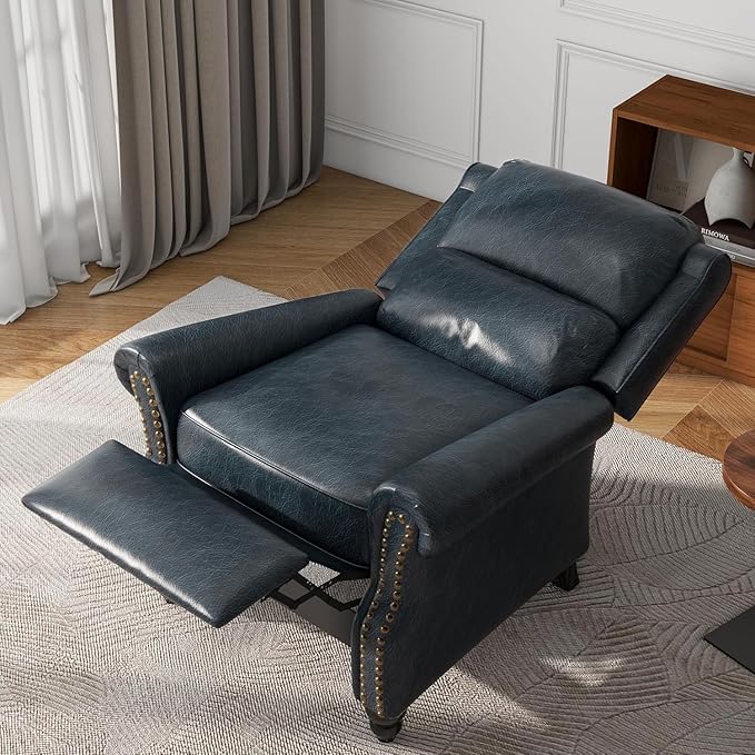 UIXE Faux Leather Recliner Chairs Set of 2, Pushback Armchair Overstuffed Accent Chair for Living Room, Rivet Trim Club Chair Home Theater Bedroom Reading Seat - Navy Blue