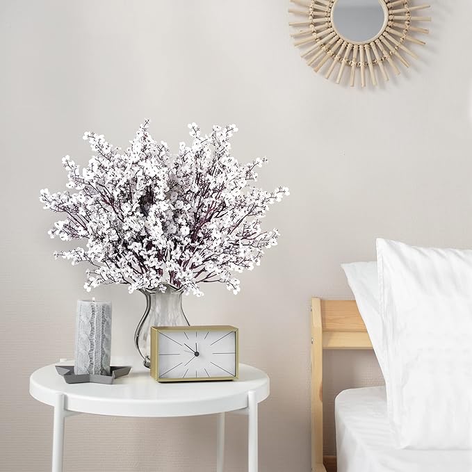 Sggvecsy 15 Pcs Babys Breath Artificial Flowers Gypsophila Bouquets Bulk Real Touch Fake Silk Flowers for Home Wedding DIY Floral Arrangement Kitchen Table Centerpiece Festival Decoration (White)