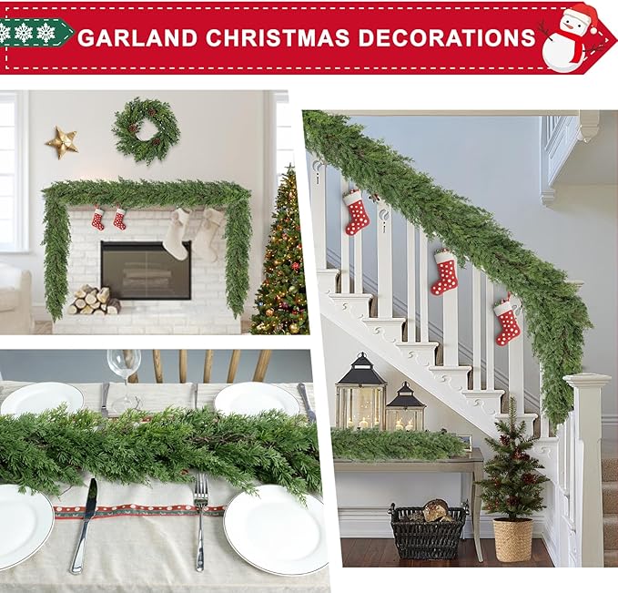 6 Ft Real Touch Christmas Garland,Thick and Lush,Soft Bendable, Lifelike Cedar Garland Realistic, Garlands for Decoration Christmas,Christmas Garland for Mantle,Outdoor Indoor Christmas Decorations
