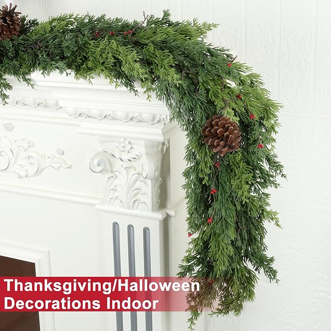 6 Ft Real Touch Christmas Garland Indoor with Pine Cone,Thick and Lush,Soft Bendable Mantle Garland Christmas, Lifelike Cedar Garland, Christmas Garland for Mantle,Indoor Christmas Decorations