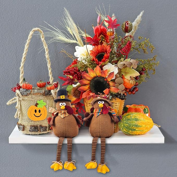 Ogrmar 2 Pack Stuffed Turkey Couple Doll Thanksgiving Tabletop Decoration Exquisite Handmade Turkey Doll Kit for Autumn Fall Thanksgiving Home Decor