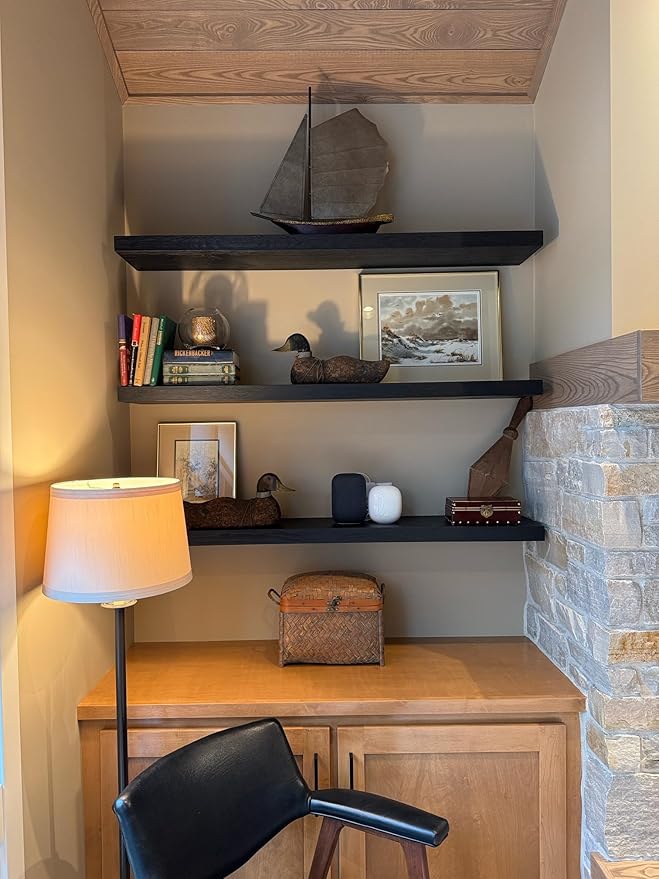 Joel's Antiques - 48 Inch Wooden Floating Shelves for Wall - 48x8x2 Inches - Made of Natural Wood - Long Heavy Duty Wall Shelves - Made in USA - Perfect for Living Room, Kitchen - Black