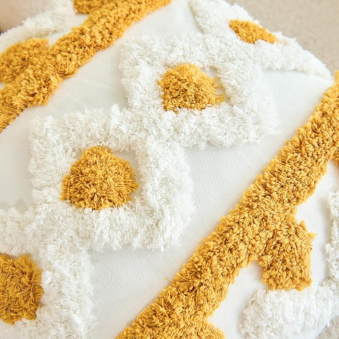 HOdo Home 18x18 Throw Pillow Covers, 2PCS Tufted Boho Jacquard Pillow Covers,Farmhouse Decorative Pillow Cover,Pillow Cases for Couch Sofa Bed Stylish Decor, Simple Textured Cushion Sham