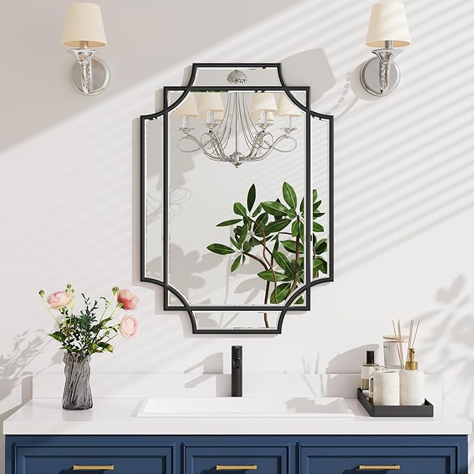 Bathroom Mirror for Wall Black Farmhouse Wall Vanity Mirror for Over Sink Wood Framed Beveled Mirrors Deco(20 * 28IN/Black)