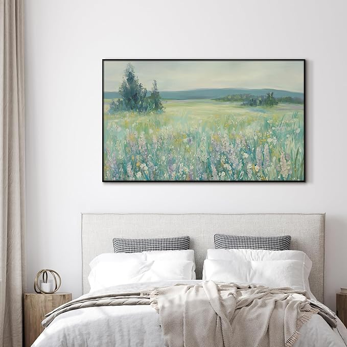 SIGNWIN 36"x60" Extra Large Framed Wall Art Wildflower Meadow Landscape Soft Pastel Nature Illustration for Home Living Room Bedroom Decor (Frame Assembly Required)