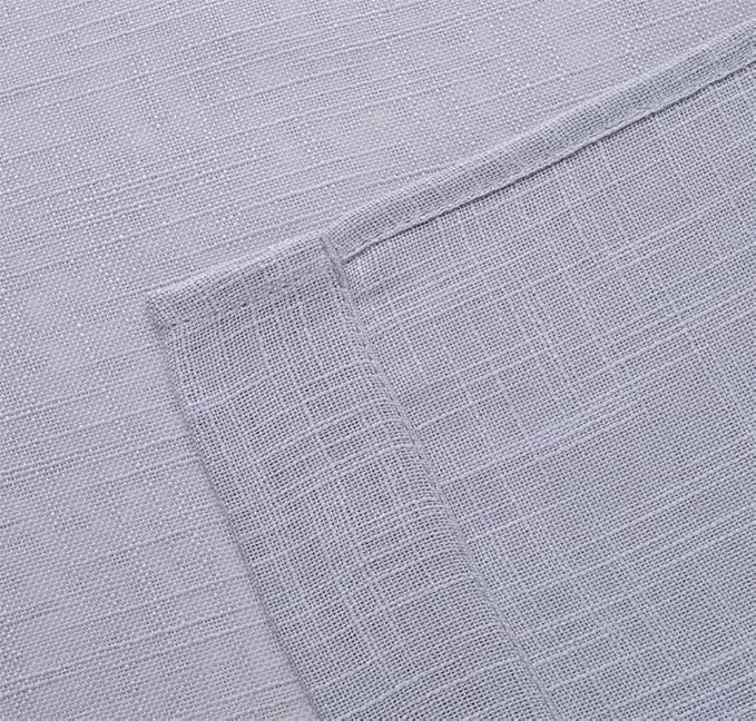MIUCO Semi Sheer Curtains Poly Linen Textured Solid Grommet Curtains 63 Inches Long for Living Room 2 Panels (2 x 37 Wide x 63" Long) Silver