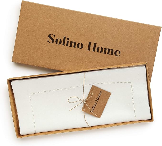 Solino Home Linen Ivory Table Runner 60 Inches - Classic Hemstitch, 100% Pure Linen Coffee Table Runner 14 x 60 Inch Ideal for Dresser Tables - Fall, Autumn, Halloween, Thanksgiving