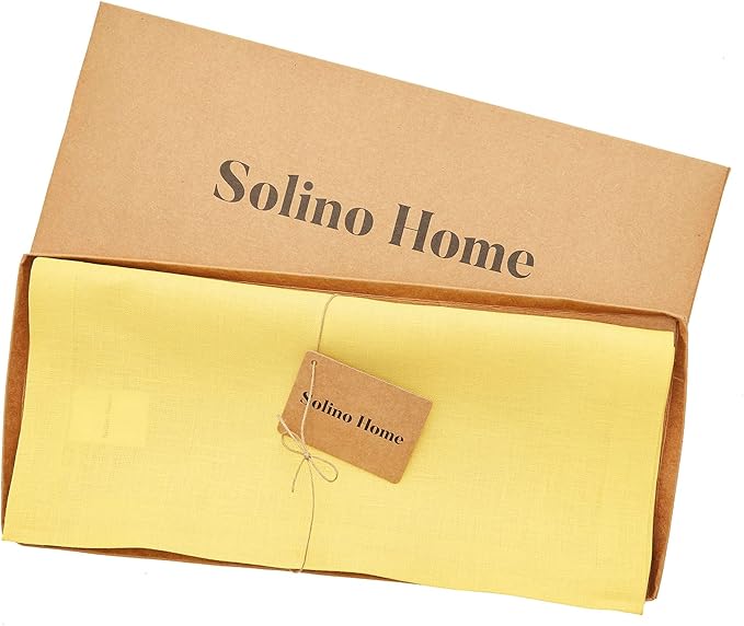 Solino Home Linen Table Runner 108 Inches Long - 100% Pure Linen Sunshine Yellow Dining Table Runner 14 x 108 Inch - Fete