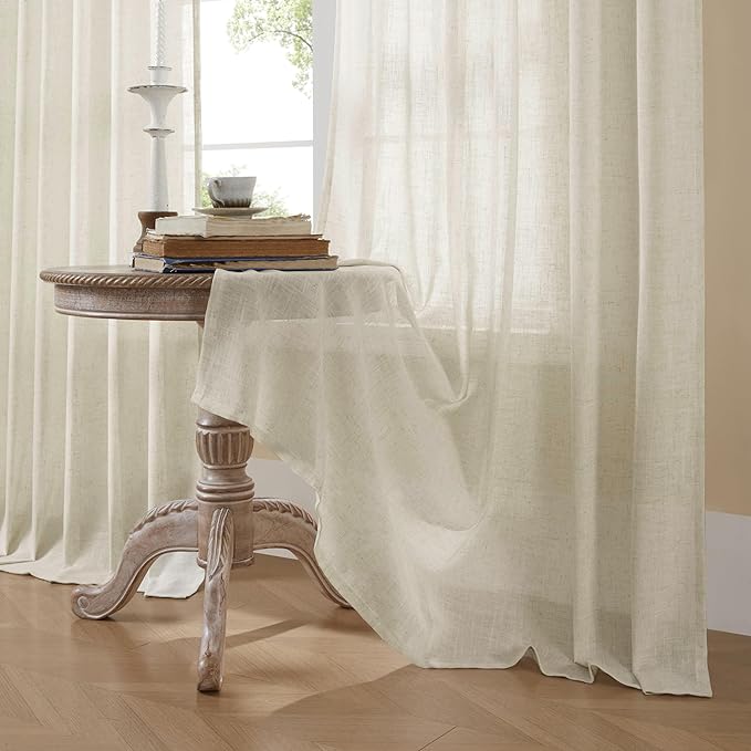 Joydeco Linen Curtains 96 Inch Length 2 Panel Sets,Light Filtering Curtains for Bedroom 70 Inch Wide Living Room Drapes with Back Tabs & Rod Pockets (W70 x L96 Inch, Beige)