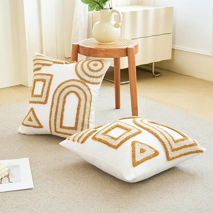 HOdo Home 2PCS Pillow Covers-Throw Pillow Cover,Tufted Boho Jacquard Pillow Covers,Farmhouse Decorative Pillow Cover,Pillow Cases for Couch,Sofa,Bed,Chair,Living Room,Home Decor(18x18inch )