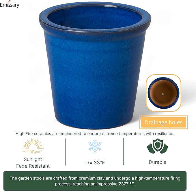 Emissary Round Stoneware Planter (Parent SKU 12012) (Blue, 8" D x 7" H)