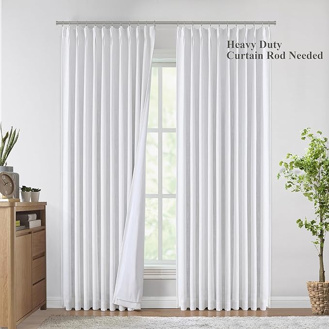 Vision Home White Pinch Pleated Full Blackout Curtains 60 inch Wide Thermal Insulated Window Curtains 84 inch for Living Room Bedroom Room Darkening Pinch Pleat Drapes with Hooks Back Tab 60"Wx84"Lx1