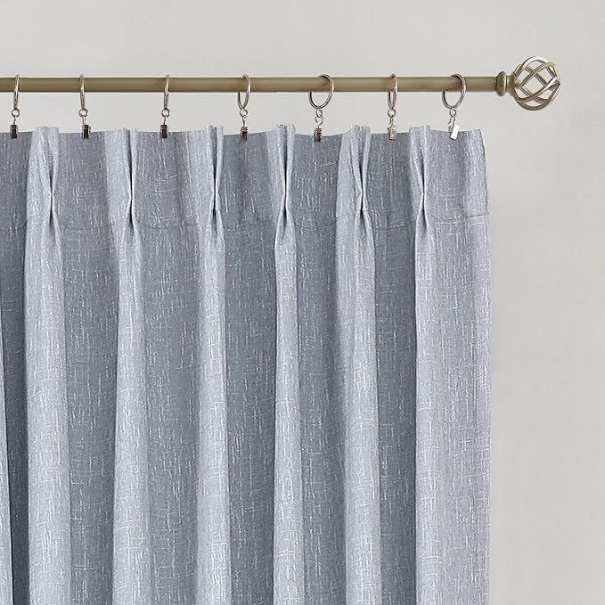Vision Home Chambray Blue Pinch Pleated Full Blackout Curtains Room Darkening Window Curtains 95 inch for Living Room Bedroom Thermal Insulated Pinch Pleat Drapes with Hooks Back Tab 2 Panel 40"Wx95"L