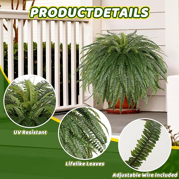 Single Silky 50" Artificial Fern Plant, Large Fake Fern with 128Fronds, Realistic Faux Boston Fern Bush for Outdoors & Indoor, Silk Greenery for Planter, Garden, Office, Home DĂŠcor