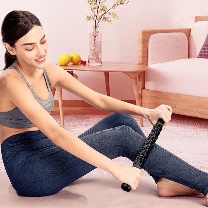 Yansyi Body Massage Roller Stick for Athletes - Release Myofascial Trigger Points Reduce Muscle Soreness Tightness Leg Cramps & Back Pain for Physical Therapy & Recovery (Gray)