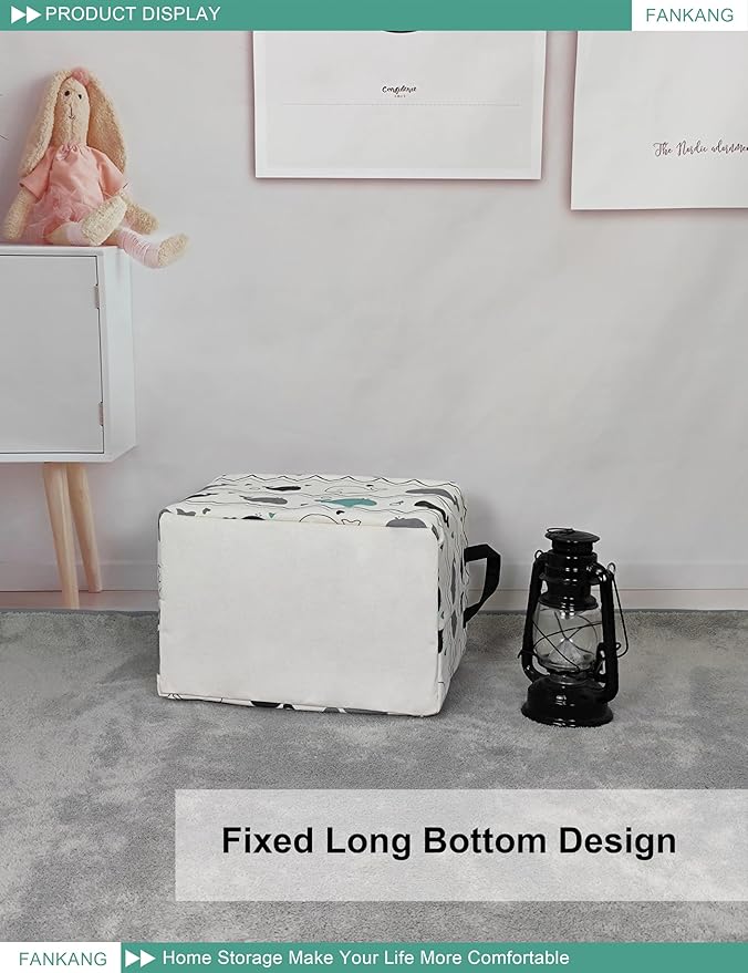 FANKANG Storage Bins, Nursery Hamper Canvas Laundry Basket Foldable with Waterproof PE Coating Large Storage Baskets for Kids Boys and Girls, Office, Bedroom, Clothes,Toys(Rec-whales )