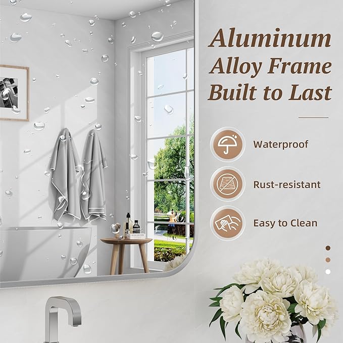 Bathroom Mirror 60" x 36", Large Rectangle Wall Mirror, Silver Metal Frame Wall Mounted Mirrors for Bathroom, Vanity, Bedroom, Entryway Decor(Horizontal/Vertical)
