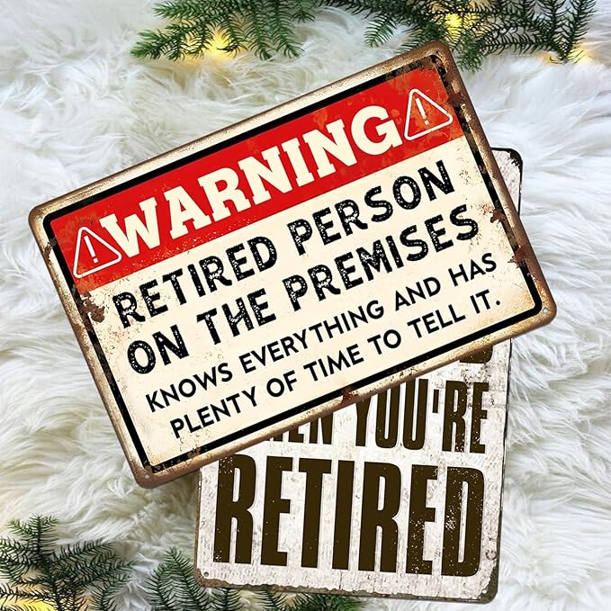 Funny Retirement Sign, Retired Gifts for Men - Happy Retirement Party Decorations for Women, Vintage Retirees Patio Metal Tin Signs Yard Door Frame Decor 8x12 Inch