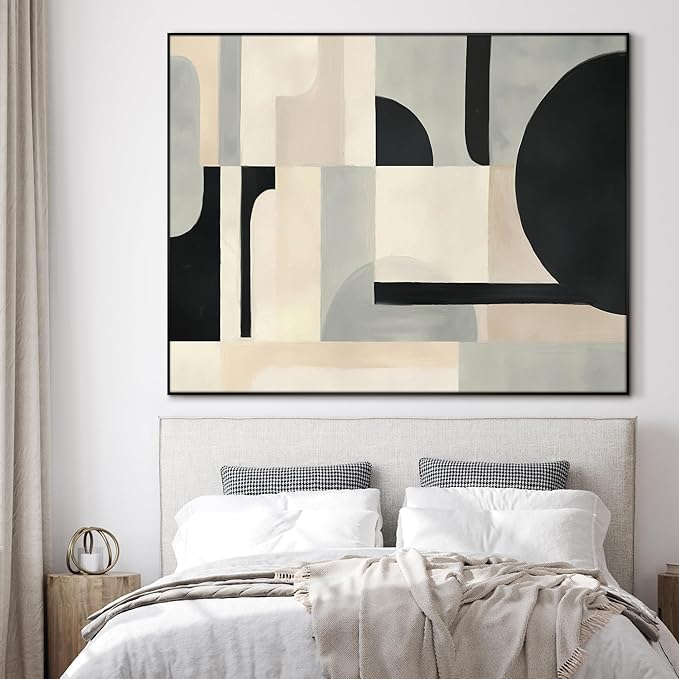 SIGNWIN 36"x46" Extra Large Framed Wall Art Modern Neutral Abstract Geometric in Black and Beige, Clean Minimalist Design for Home Living Room Bedroom Decor (Frame Assembly Required)