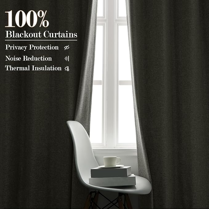 100" W x 96" L Faux Linen Room Divider Curtains, Full Blackout Pinch Pleated Drapes for Traverse Rod, Bedroom Divider Privacy Drapery with Hooks for Ceiling Track, 1 Panel, Greyish White