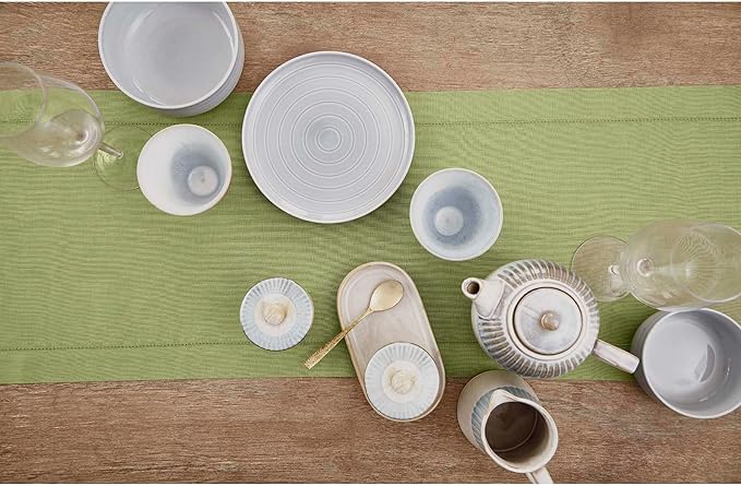 Solino Home Linen Moss Green Hemstitch Table Runner 48 Inches - 100% Pure Linen Small Table Runner 14 x 48 Inch Ideal for Dresser and Coffee Tables - Classic Hemstitch - Fall, Halloween, Thanksgiving