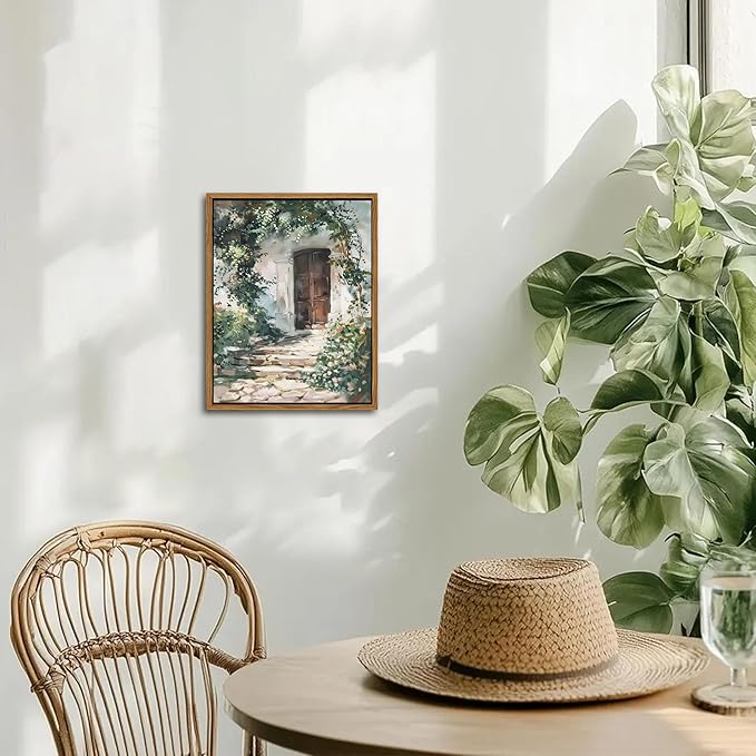 Floating Framed Canvas Vintage Wall Art, Rustic Cottage Spring Garden Oil Paintings Print, Country Floral Pictures Wall Decor for Living Room Bedroom Office Home Decor 8x10 inch
