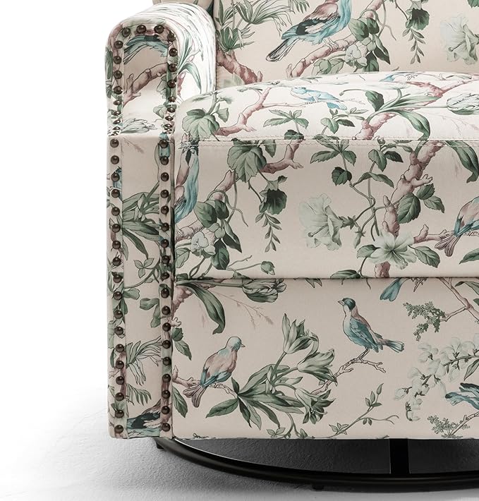 UIXE Swivel Rocker Manual Recliner Chairs Set of 2, Wingback Swivel Glider Fabric Nursery Reclining Sofa Chair, High Back Upholstered Arm Chair for Living Room Bedroom - Bird Pattern