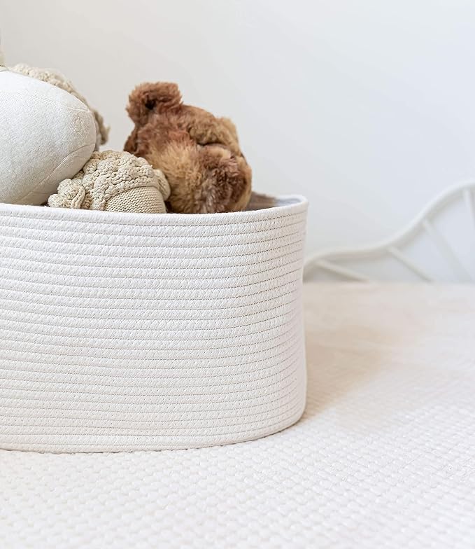 OrganiHaus Set of 3 Woven Storage Baskets for Organizing, Cotton Rope Organizer Bins for Shelves, Closet & Nursery, Dog Toy Basket, Decorative Bins for Toys, Towels & Books - 15x10x9, Off-White