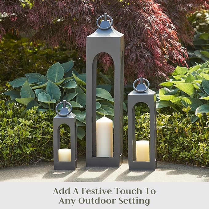 Small Black Lantern, Rustic Metal Decorative Lantern, Candle Holder for Indoor & Outdoor, Home Decor for Patio, Garden & Tabletop, Hanging Lantern for Parties & Weddings