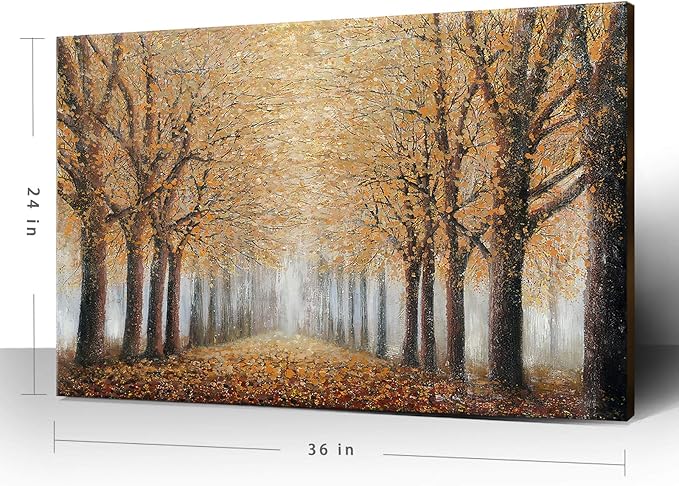 amatop Tree Wall Art for Living Room Hand-Painted Forest Oil Painting Framed Grove Artwork Autumn Landscape Canvas Picture for Living Room Bedroom Home Decorations Wall Decor Large 36"x24"