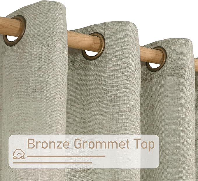 LAMIT Linen Curtains for Living Room 84 Inch Length, Bronze Grommet Light Filtering Semi Sheer Drapes Neutral Rustic Farmhouse Boho Panels for Bedroom, 2 Panels, Sage Grey, 52 x 84 Inch
