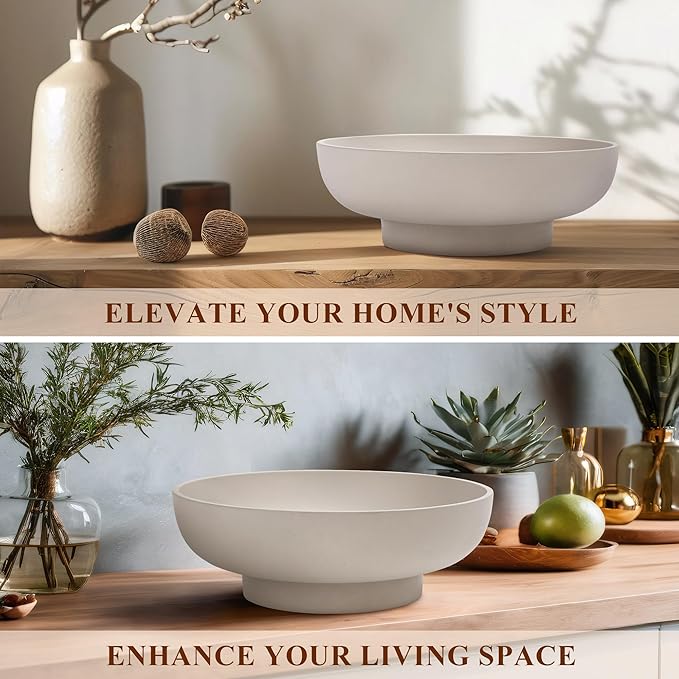 Large Decorative Concrete Bowl, Modern Handicraft Bowls for Home Decor, Decorative Fruit Bowl for Kitchen Counter, Stylish Key Bowl for Entry Table, Gray
