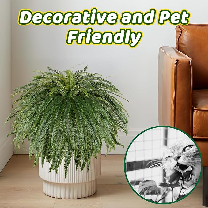 Single Silky 50" Artificial Fern Plant, Large Fake Fern with 128Fronds, Realistic Faux Boston Fern Bush for Outdoors & Indoor, Silk Greenery for Planter, Garden, Office, Home DĂŠcor